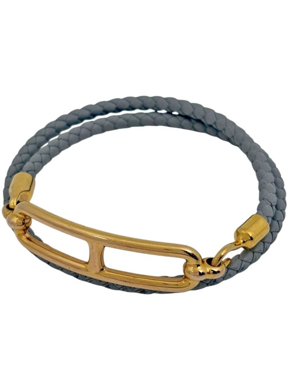 Hermes Roulis Double Tour Bracelet Leather Gold Gray